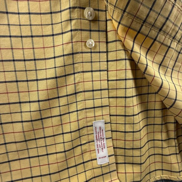 Brooks Brothers Oxford Cloth Button Down Yellow Check XL Non Iron Supima Cotton - Picture 4 of 16